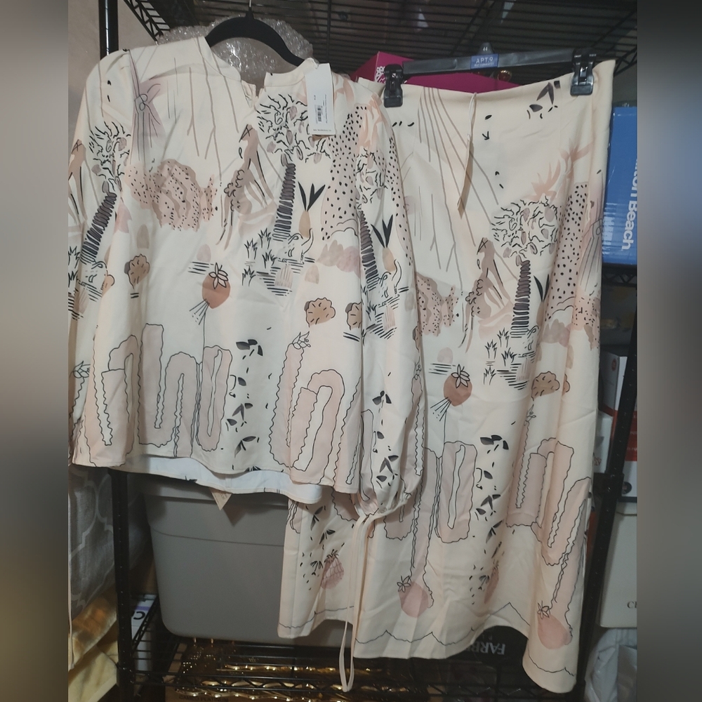 Cream and Black A-Line Skirt